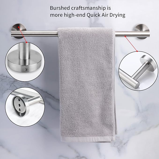 Cilee 8 Piece Brushed Nickel Bathroom Hardware Set, 24inch Bathroom Towel bar+Towel Ring+Toilet Paper Holder+ Robe Towel Hook, SUS304 Stainless Steel Bathroom Accessory Set