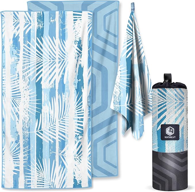 VENTURE 4TH Microfiber Beach Towel: Quick-Dry, Compact, Sand-Free, Absorbent, Sandproof and Lightweight - Perfect for Camping, Beach, and Roadtrips (Ocean Vibe Design | 35x78 inches)