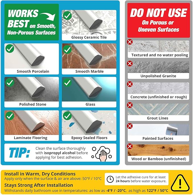 Shower Threshold Water Dam Barrier 100" - White Collapsible Shower Water Blocker - Guard for Walk in Shower - Water Guard Stopper for Floor - Shower Door Water Blocker - Triangular - By Hippo Dam