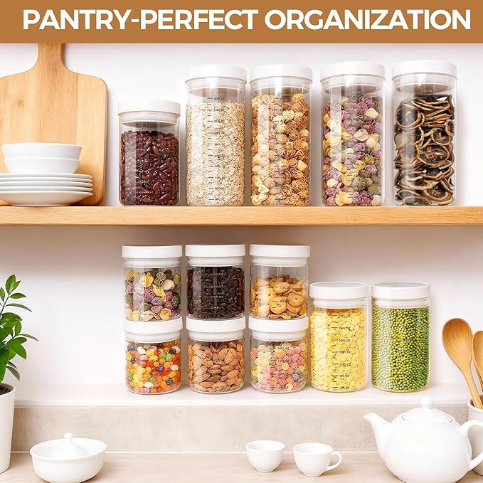 Danbark Set of 3 42oz Airtight Glass Storage Canisters with Lids - Pantry Organizers and Storage Glass for Kitchen - for Pantry, Flour, Sugar, Coffee, Tea, Pasta, Rice, and Snacks - White