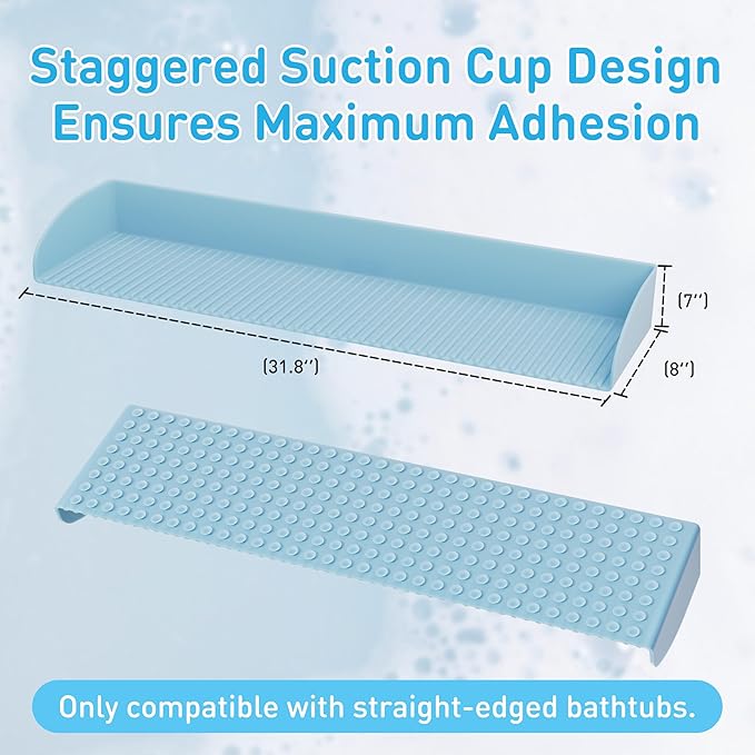 Roslim Splash Guard for Bathtub, Silicone Tub Water Splash Guard with Suction Cups, Bath Toy Tray Holder for Kids & Toddlers, Tub Shelf for Children Bathroom Essentials, Baby Blue