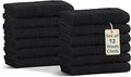 Casa Platino 100% Cotton Washcloths 12 Pack - Spa & Salon Quality Face Towels - Ring Spun, Soft & Absorbent Wash Cloths for Body, Beauty, Home, Gym - Fingertip Towels Set- 13"x13", Black Towel Set