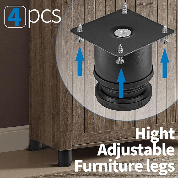 2.5 Inch Metal Furniture Legs Stainless Steel Adjustable Legs Black Metal Legs Round Cabinet Legs for Coffee Table Cabinet Desk Sofa Shelves, Pack of 4