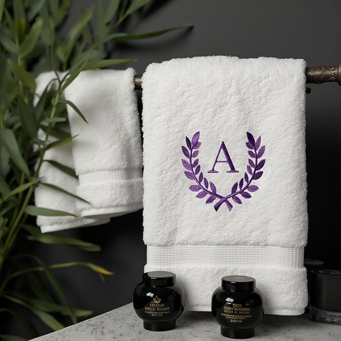 Decorative and Monogrammed Hand Towels for Bathroom Kitchen Makeup | Personalized Gift for Wedding-Bridal | Roman Font Custom Luxury Turkish Towel | Spa Collection, Oversized, 16 X 30 Inch, Set of 2
