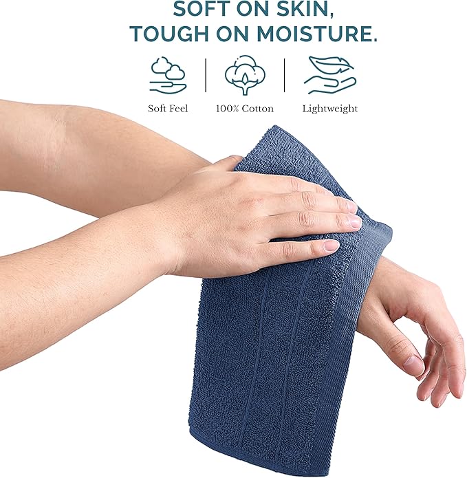 Casa Platino Washcloths Pack of 24 - Spa & Salon Quality - 100% Ring Spun Cotton Face Cloths - Soft & Ultra Absorbent Wash Cloth Set for Body, Beauty, Home, Gym - Fingertip Towels - 13"x13", Navy Blue
