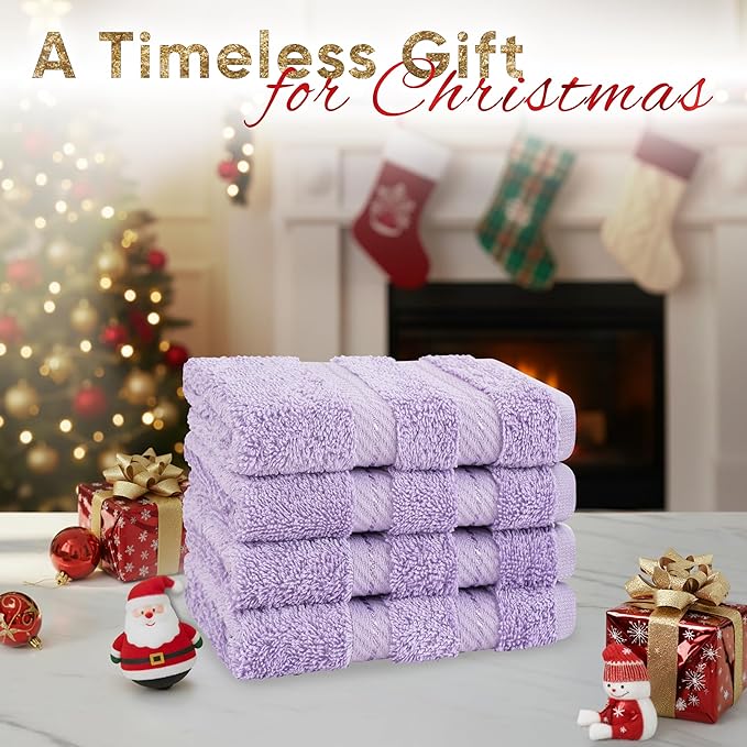 American Soft Linen Luxury Washcloths for Bathroom, 600 GSM 100% Cotton 4 Piece Turkish Wash Cloth Set, 13x13 in Soft Rags for Body and Face, Lilac Washcloths