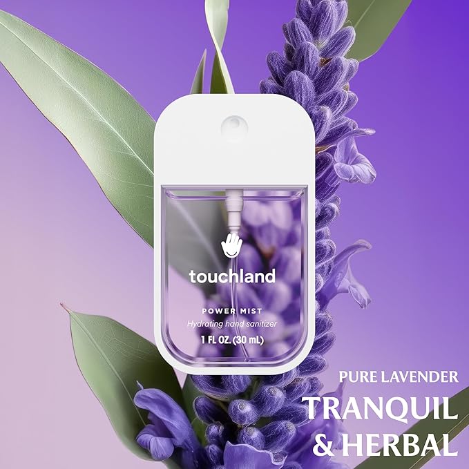 Touchland Hydrating Hand Sanitizer Spray, BLOSSOM 5 Set (Lavender, Vanilla, Rainwater, Peach, Applelicious), 1 FL. OZ. Travel Size Power Mist Sprays (Set of 5)