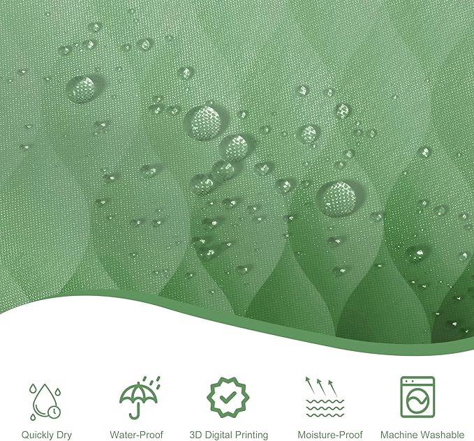 Green Ombre Shower Curtain, Modern Geometric Shower Curtain Set, Washable Polyester Fabric for Bathroom, Weighted Hem, 72 x 72 inch