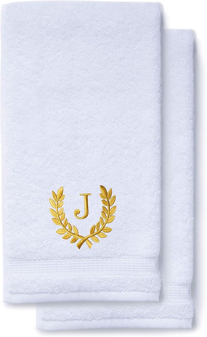 Decorative and Monogrammed Hand Towels for Bathroom Kitchen Makeup | Personalized Gift for Wedding-Bridal | Roman Font Custom Luxury Turkish Towel | Spa Collection, Oversized, 16 X 30 Inch, Set of 2
