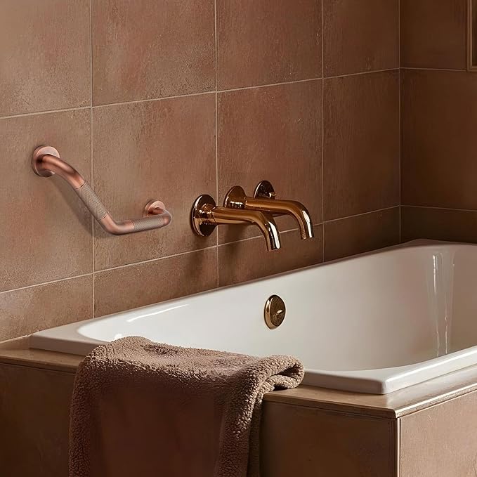 Grab Bars for Bathtubs and Showers- 1-1/4 x 16 Angled Shower Grab Bar for Seniors Knurled Stainless Steel Handicap Grab Bars for Wall (Antique Copper, 1 Pack)