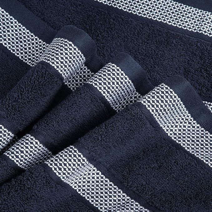 CASA COPENHAGEN Solitaire Mix 6 Pieces Towel Set- Navy + White, 600 GSM 2Bath Towel 2Hand Towel 2Washcloth, Designed in Denmark Made of Soft Egyptian Cotton for Bathroom, Kitchen & Shower
