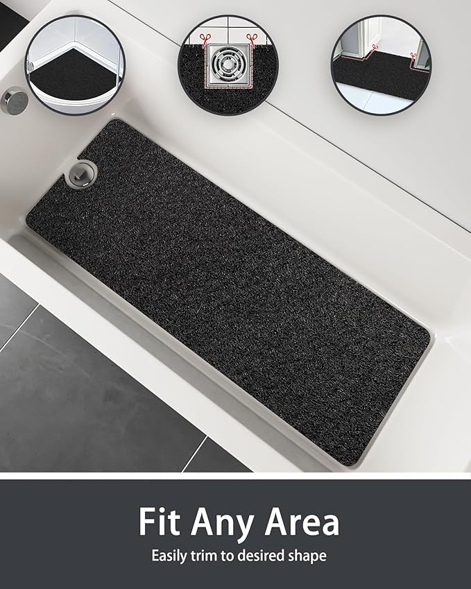 Non Slip Shower Mats for Inside Shower,16x24 Inch,Anti-Slip Bathtub Mats for Bathroom, Foot Scrubber Loofah Bath Mats for Shower, Quick Drying Shower Stall Mats for Wet Areas (Black)