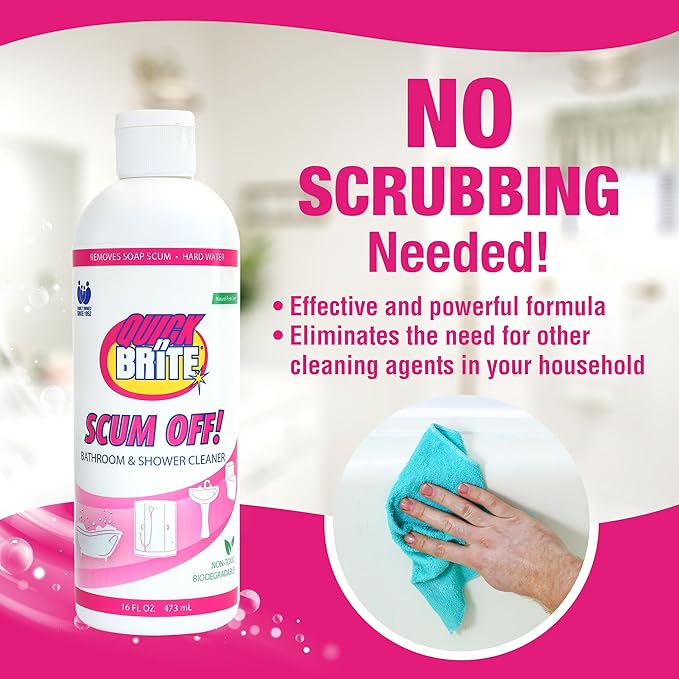 Quick 'n Brite Scum Off Shower Cleaner - No Scrub, No Harsh Chemical Daily Shower Cleaner, Multi-Surface All-Purpose Cleaner 64 Oz (Packaging May Vary)