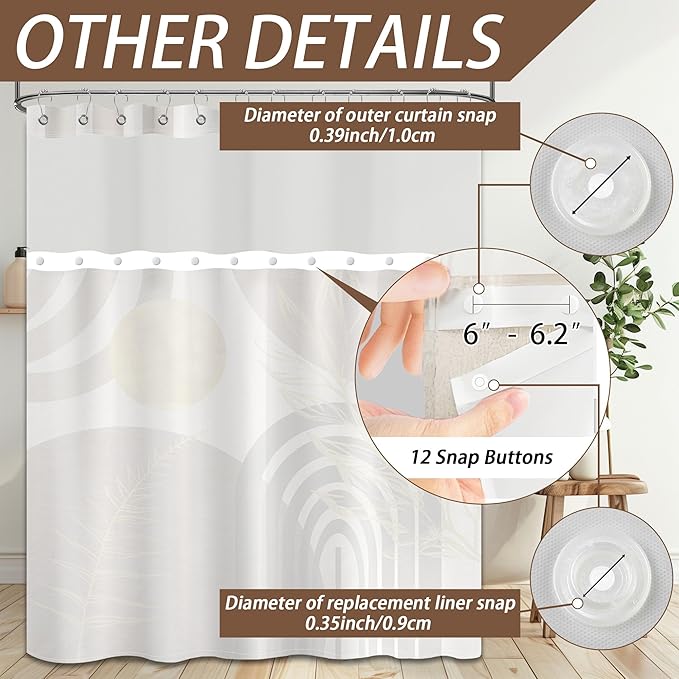 Black and Brown Bohemian See Through Mesh Top Shower Curtain with Window, Dark Tan Mens Double Layer Shower Curtains with Snap in Liner with Magnets, Waterproof Fabric with Hooks, 71x72 in