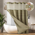 No Hooks Required Boho Farmhouse Shower Curtain Tufted Chevron Striped with Snap in Liner - 72W x 80H, Water Resistant Hotel Grade Spa Like Bathroom Curtain Set, Taupe