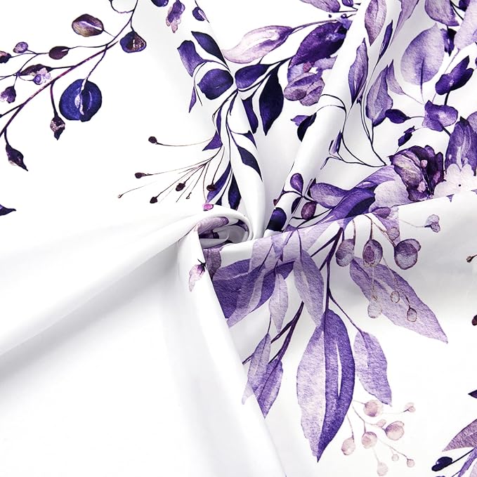 Gibelle Purple Eucalyptus Shower Curtain, Watercolor Plant Leaves with Floral Bathroom Shower Curtain Set, 72x72