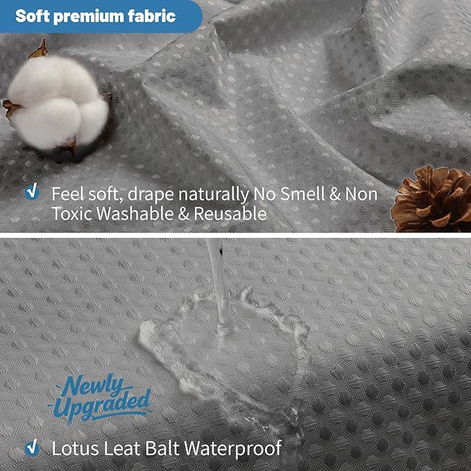 2-in-1 Waterproof Fabric Shower Curtain - No Separate Liner Needed, Hotel-Style Waffle Weave, Effortless Cleaning & Washable Bathroom Shower Curtain Set,72Wx84H,Grey