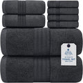 DAN RIVER 8 PC Luxury Bath Towels for Bathroom, 2 Bath, 2 Hand, and 4 Wash Cloths, 600 GSM 100% Ring Spun Cotton Towel Set, Highly Absorbent, Gym, Hotel, and Spa, Dark Gray