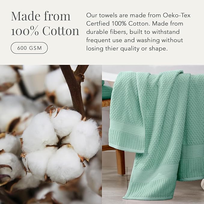 NY Loft 100% Cotton Bath Towel 4 Pack | Super Soft & Absorbent Quick-Dry Bath Towels 30" x 52" |Textured and Durable Cotton | Trinity Collection (4 Pack Bath Towel, Wasabi Green)
