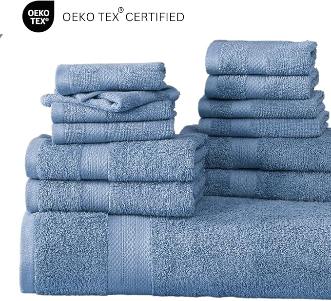 LANE LINEN 100% Cotton Premium Bathroom Towels Set - 16 Pieces - Ring Spun, Quick Dry, Super Soft & Highly Absorbent - 4 Bath, 8 Washcloths, 4 Hand Towels for Bathroom - Pre Shrunk - Cerulean Blue