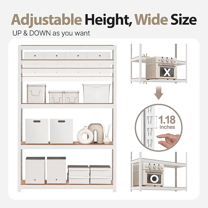 HOMEDANT House 5 Tier Laminated Metal Shelving Unit Adjustable Storage Utility Rack Heavy Duty Shelves Organization Multipurpose Shelf Kitchen Garage Pantry Closet (2, (L) 48.1" W, White)