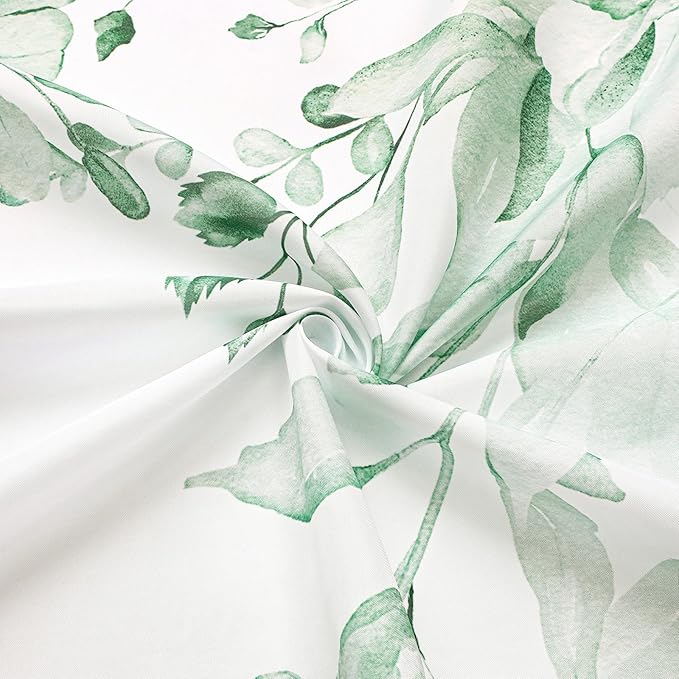 Gibelle Long Shower Curtain 72 x 78, Tall Mint Green Floral Shower Curtain for Bathroom, Watercolor Plant Eucalyptus Leaves Fabric Shower Curtain Set