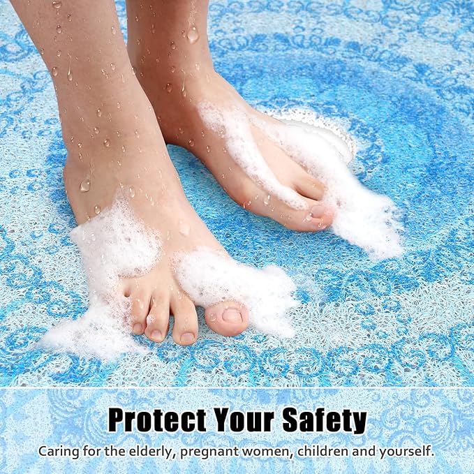 Square Shower Mat Non Slip: 31x31 Inch Extra Large Shower Floor Mat with Drain Hole in Middle - Soft PVC Loofah Bath Mat for Shower - Anti Slip Shower Stall Mat for Elderly and Kids