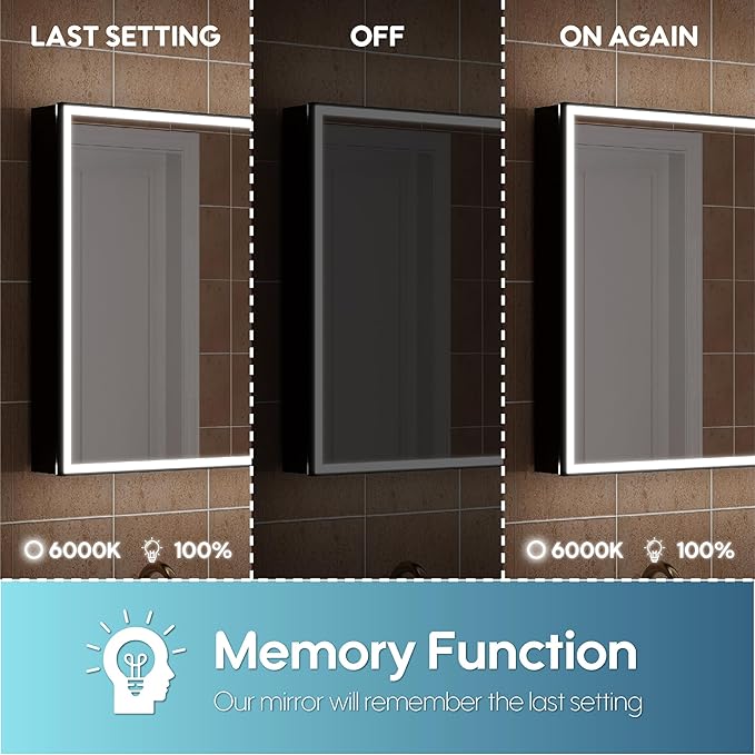 WELLFOR 60" X 30" LED Mirrored Medicine Cabinet, Medicine Cabinets with Lights for Bathroom, Defogging Function Mirror Cabinet, Bathroom Medicine Cabinet with USB Port & Outlet, Three Opening Doors