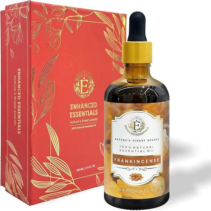 Luxurious Frankincense Essential Oil by Enhanced Essentials| Slow Distilled & Pure| for Home,Skin & Hair Care,Aromatherapy,Meditation,Incense & Candle Making|with Glass Dropper| 3.38 fl oz (100 ml)