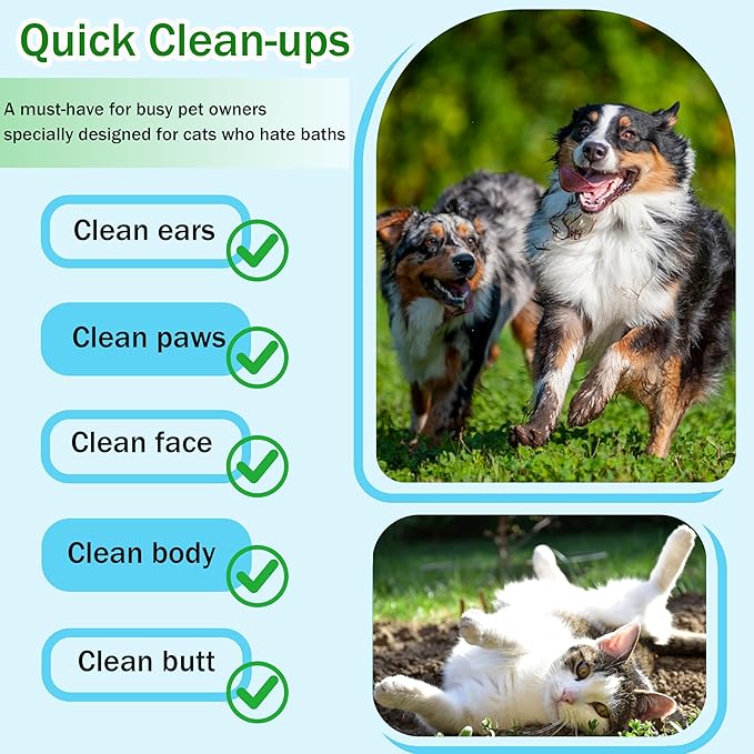 Dog Wipes Cleaning Deodorizing & Washing Gloves for Pets,Glove Wipes Pro for Dogs & Cats with Coconut Oil, Extra-Thick,Lick-Safe for Paws,Eyes,Ears&Body,Rinse-Free Waterless Bath, 3Pack,18PCS