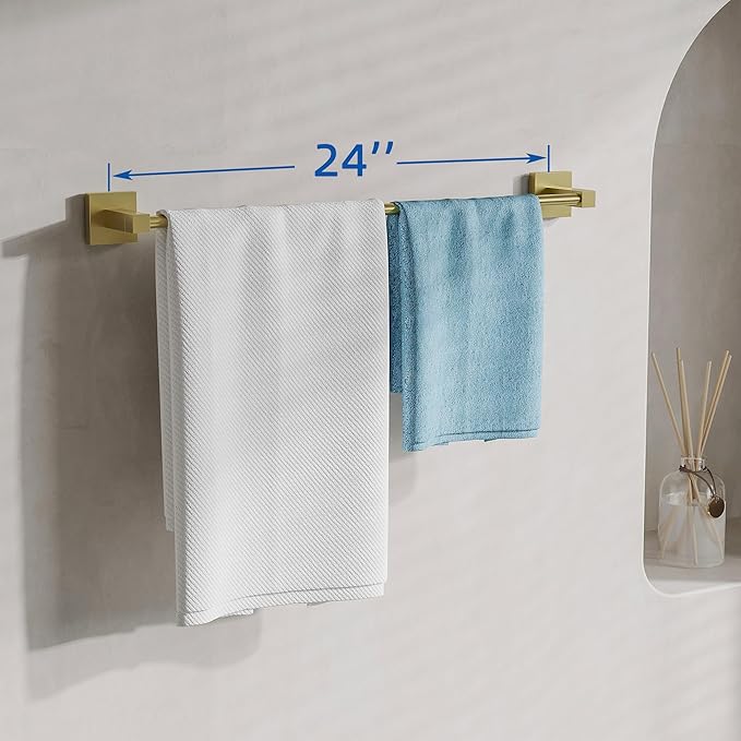 RUACQ Towel Bar 24 inch, Towel Racks for Bathroom, 304 Stainless Steel Towel Holder Wall Mounted, Heavy Duty Bathroom Decor Towel Rod (Brusehd Gold)