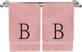 Monogrammed Hand Towel, Personalized Initial Gift, Extra Absorbent 100% Turkish Cotton - Soft Terry Finish - Set of 2 - Black Block Initial B - Embroidered on Pink Towels