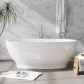 FerdY Koh Samui 65" Freestanding Bathtub, Elegant Oval Shape, Double Walled Insulation Bathtub with Center Brushed Nickel Drain & Minimalist Linear Design Overflow