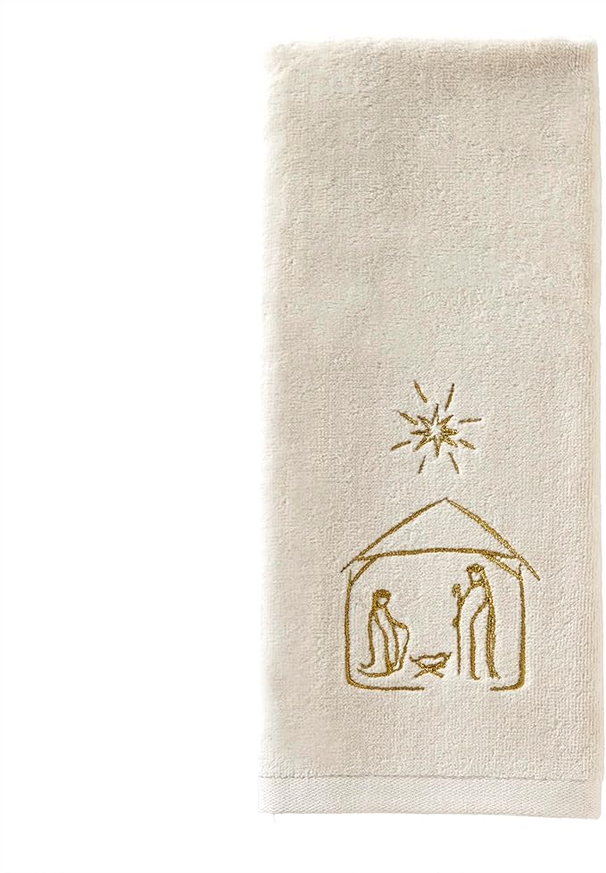 SKL Home Religious/Christmas/Winter Nativity Hand Towel 2pc Set for Bath/Kitchen & Gift, Natural