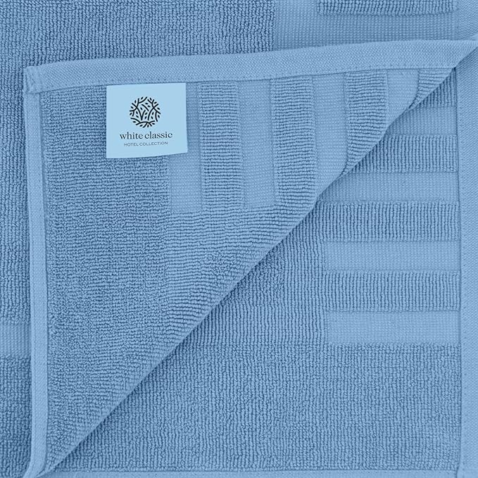 White Classic Luxury Bath Mat Floor Towel Set - Absorbent Cotton Hotel Spa Shower/Bathtub Mats [Not a Bathroom Rug] 22"x34" | 2 Pack | Light Blue