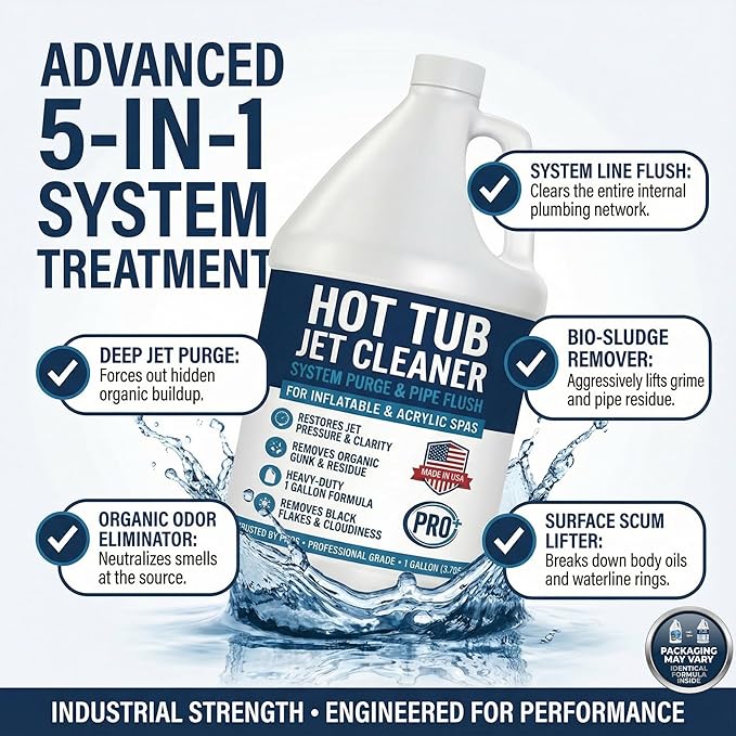 Hot Tub Jet Cleaner & Spa Line Flush – Deep Plumbing & Pipe Purge – Hot Tub System Flush Cleaner for Jets, Lines & Tubes – Designed to Remove Sludge, Grime & Yuck – Made in USA – 1 Gallon