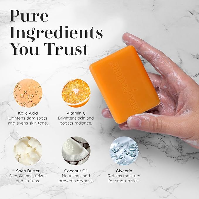 era of nature Turmeric Kojic Acid Soap with Vitamin C – Gentle Brightening Bar for Face Underarms Bikini Area and Body – Moisturizing Shea Butter – 2 Pack 200g