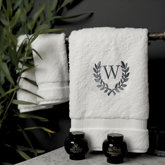 Decorative and Monogrammed Hand Towels for Bathroom Kitchen Makeup | Personalized Gift for Wedding-Bridal | Roman Font Custom Luxury Turkish Towel | Spa Collection, Oversized, 16 X 30 Inch, Set of 2