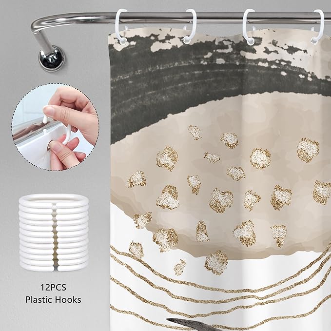 Gray Boho Shower Curtain 72Wx72H Tropical Palm Leaves Bohemian Botanical Abstract Modern Mid Century Bathroom Decor Geometric Plant Minimalist Gray Bath Curtain Fabric Polyester 12 Pack Hooks