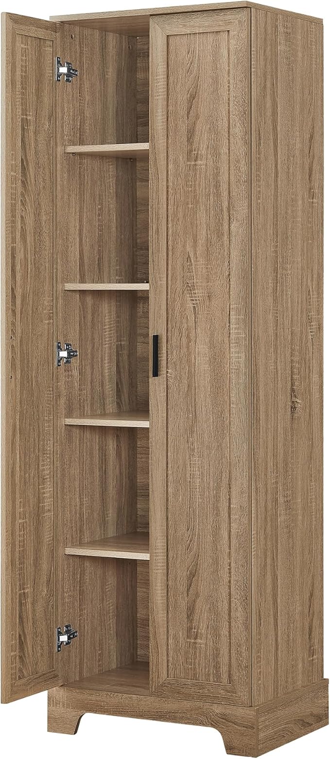 Favfurish 71" Tall Bathroom Storage Cabinet with Doors,Modern Linen Cabinets w/Adjustable Shelves & Anti-Tipping Device,Easy Assembly,Freestanding Organizer for Dining Room,Kitchen,Office,Brown