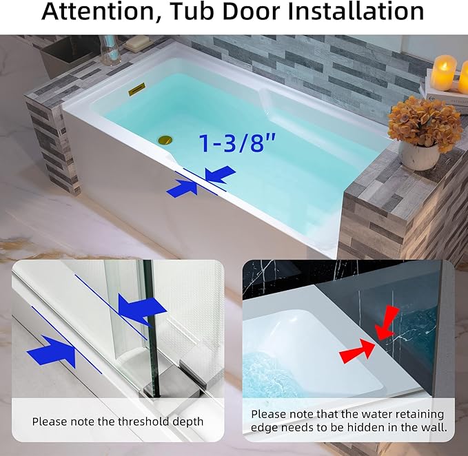 WOODBRIDGE 54" Acrylic Rectangular Alcove Soaking Bathtub in White with Left Drain, Brushed Gold pop-UP Drain Included BA5430L