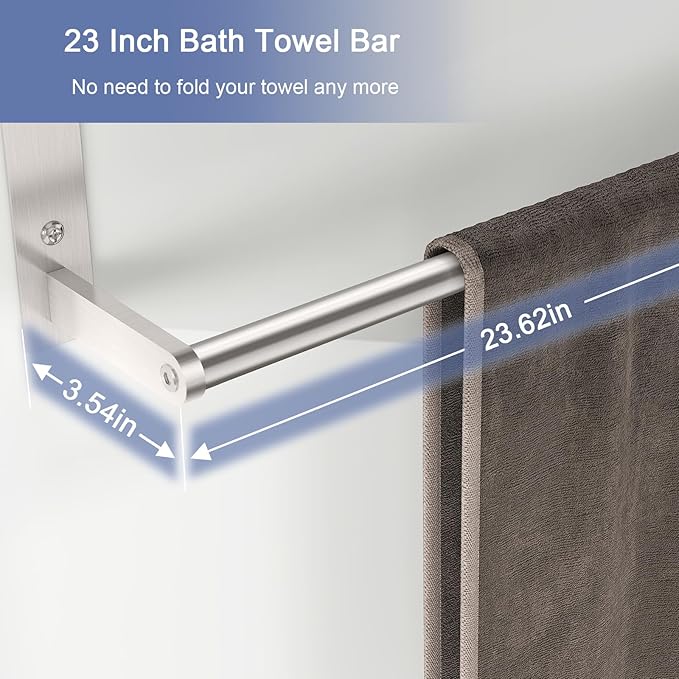 Towel Racks for Bathroom, 2 Tier Bathroom Shelf with Towel Bar, 24 Inch Stainless Steel Towel Rack Wall Mounted, Bathroom Towel Storage Hotel Towel Rack with Shelf, Brushed Nickel