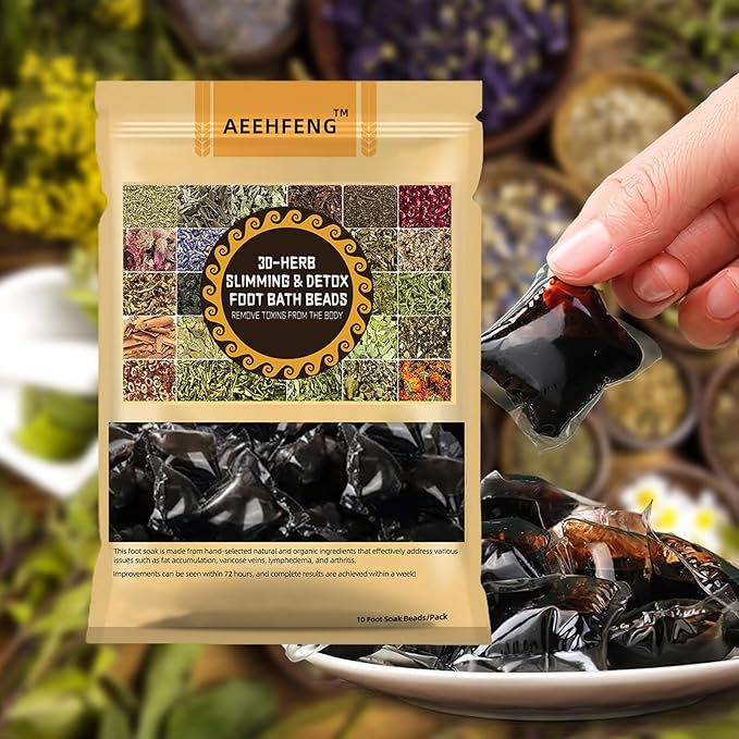 30-Herb Detox Foot Bath Beads, Professional Herbal Detox Foot Soak Beads, Detox and Shaping Cleansing Foot Soak for Men and Women (4 PCS)