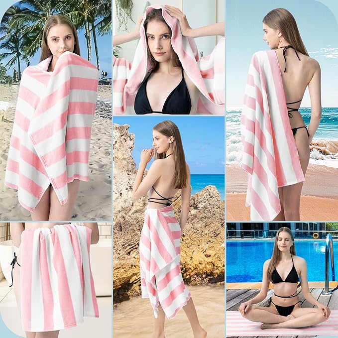 Touchat Beach Towel Oversized,Super Absorbent Sand Free Thick Microfiber Beach Towel (Pink 2Pack + Blue 2Pack, 30”x60“)