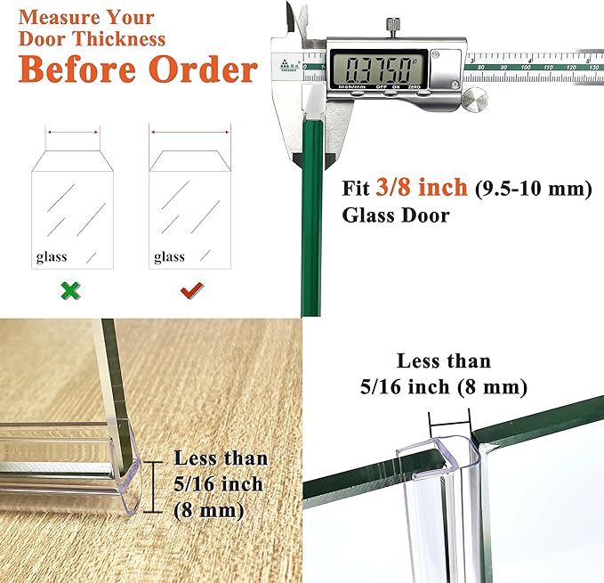 Frameless Shower Door Seal Strip 4 Pack x 39 Inch U for 3/8" Thick Glass Shower Door Side Seal Strip Bottom Seal Door Sweep Ultra Clear Polycarbonate, Stop Shower Leaks Create A Water Barrier