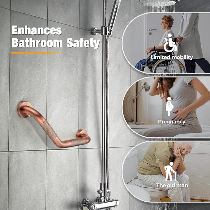 Grab Bars for Bathtubs and Showers- 1-1/4 x 16 Angled Shower Grab Bar for Seniors Knurled Stainless Steel Handicap Grab Bars for Wall (Antique Copper, 2 Pack)