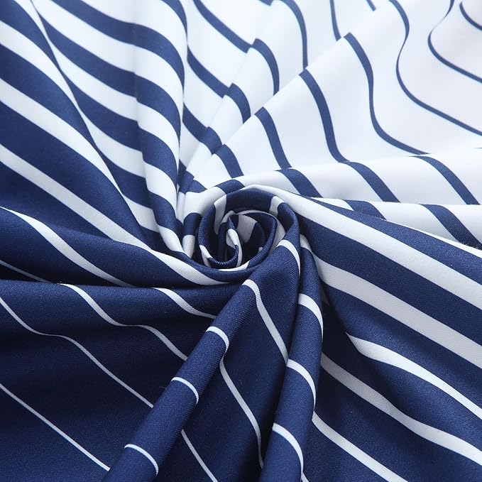 Extra Long Blue Shower Curtain, Modern Navy Blue and White Gradient Horizontal Stripe Waterproof Polyester Shower Curtains for Bathroom, 72x84 Inches
