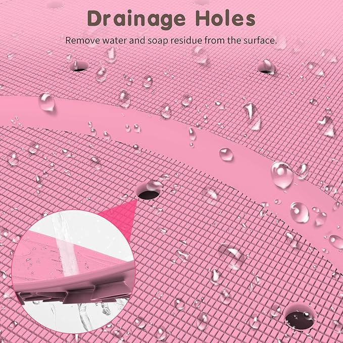 Bathtub Mat Non Slip, Shower Mat for Kids with Natural Rubber no Plastic Smells, Baby Bath Mat for Tub Non Slip with Strong Suction Cups, 30"x18", PVC-Free, Safe Comfortable Fun for Kids, Pink