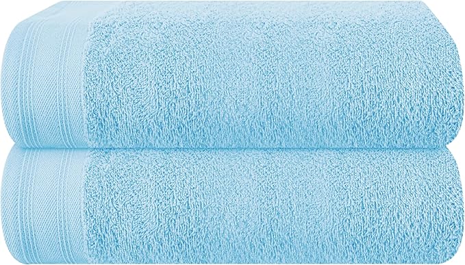 Cotton 2 Pack Oversized Bath Towel Set 28x55 inches, Large Bath Towels, Ultra Absorbant Compact Quickdry & Lightweight Towel, Ideal for Gym Travel Camp Pool - Sky Blue