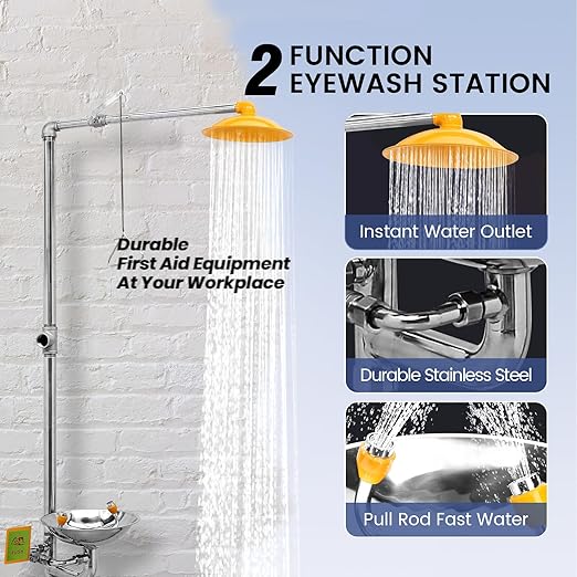 Emergency Eye Wash Station with Shower Stainless Steel Eyewash and Shower Kit Integrated Eyewash and Shower System Multi-Functional Eyewash Station First Aid Eyewash and Shower Kit.